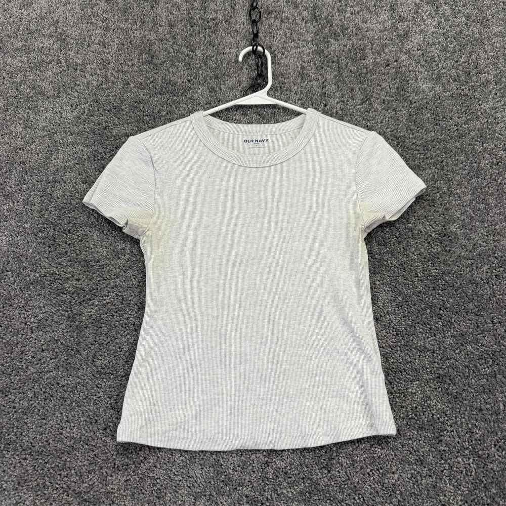 Old Navy Shirt Womens S Grey Ribbed Snug Stretch T Shirt Basic Summer Casual